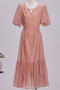 Women's Beaded Ruffled Puff Sleeve Maxi Dress