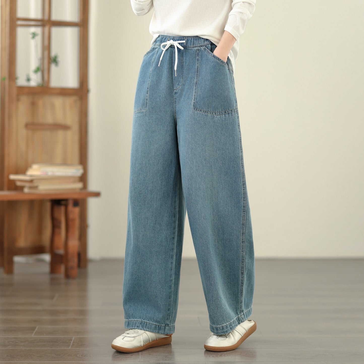 Women's Jeans Elastic Waist Baggy Wide Leg Pants