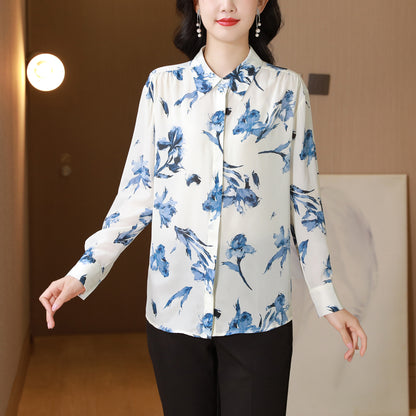 Women's Collared Floral Print Shirt Blouse Tops