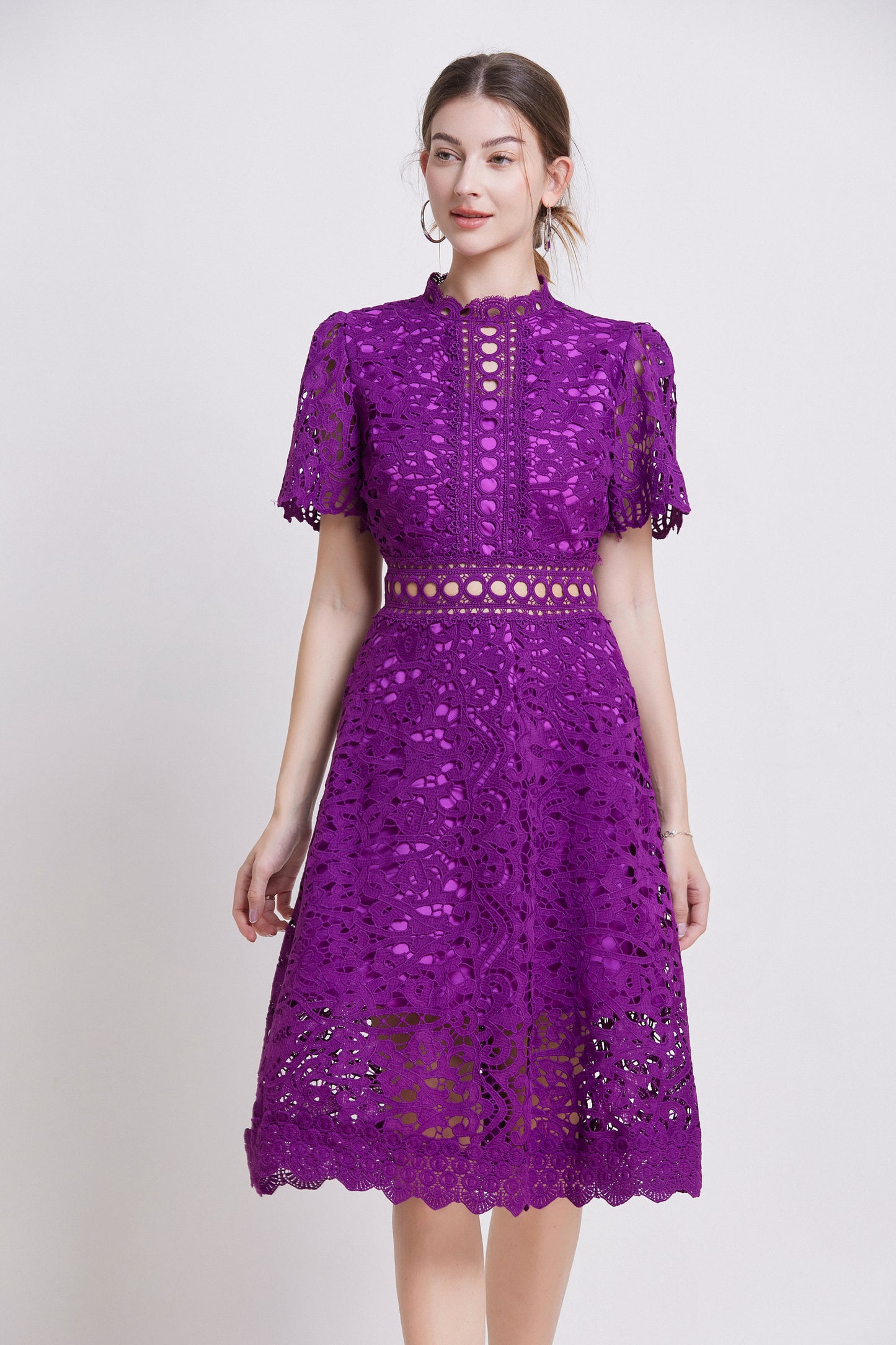 Women's Elegant Lace Hollow Midi Dress