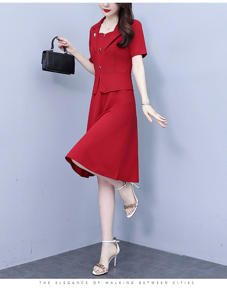 Women's Short Sleeve Pocket Work Office Suit Dress - LAI MENG FIVE CATS