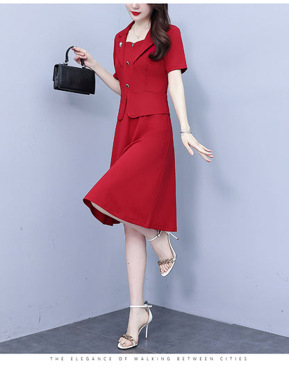 Women's Short Sleeve Pocket Work Office Suit Dress - LAI MENG FIVE CATS