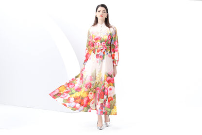 Women's Floral Print Puff Sleeve Maxi Dress