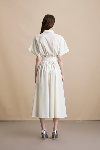 Women's Lace Collar Short Sleeves Pocket Midi Dress