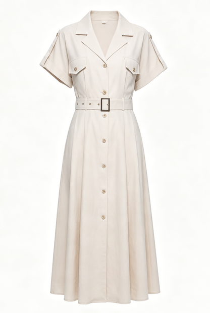 Women’s Loose Fit A-Line Shirt Dress with Belt