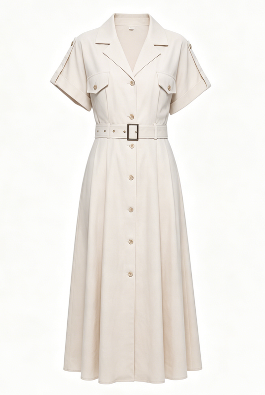 Women’s Loose Fit A-Line Shirt Dress with Belt