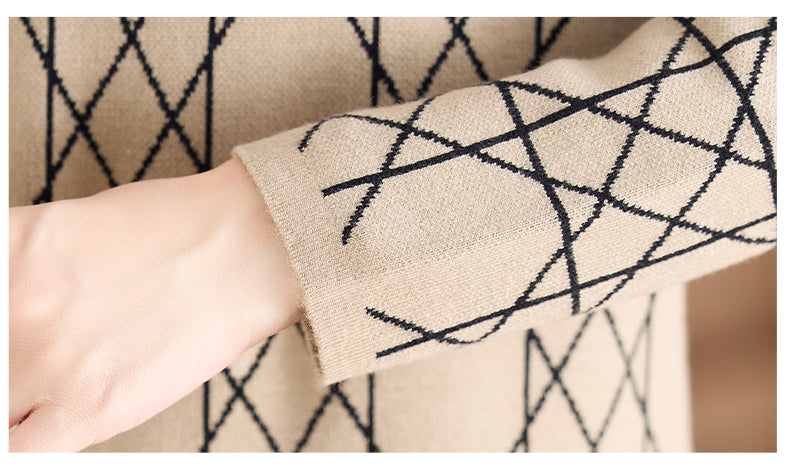 Women's Fall Long Sleeve Knitted Sweater Midi Dress