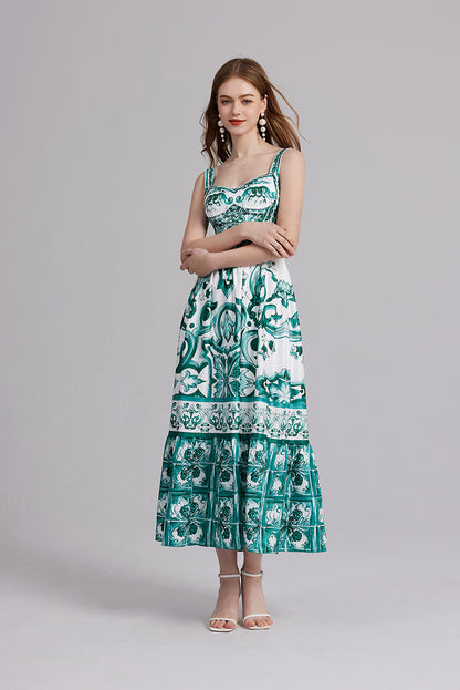 Women's Summer Boho Floral Print Spaghetti Strap Maxi Sun Dress