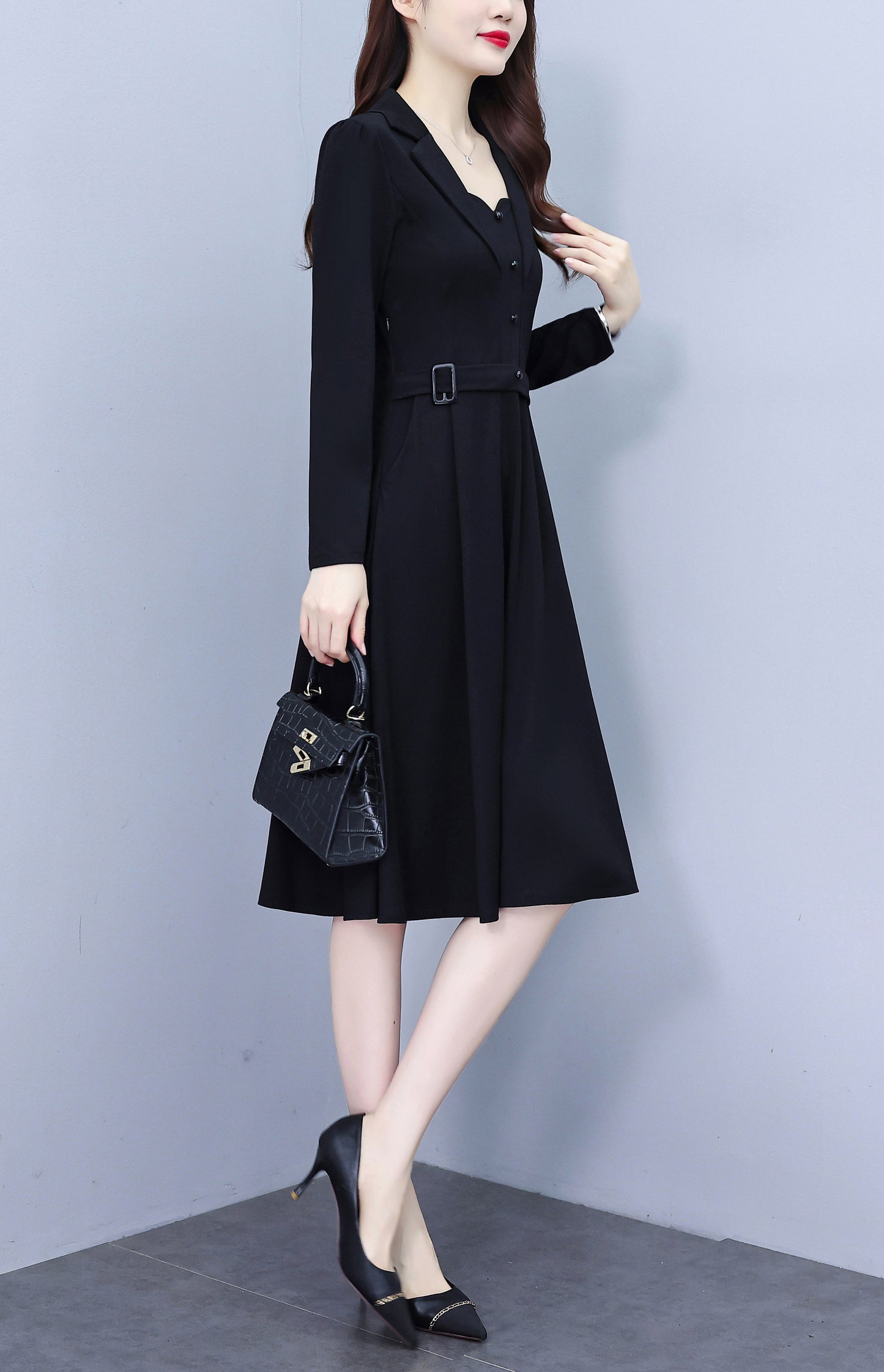 Women'sLong Sleeve Work Office Suit Dress with Pockets