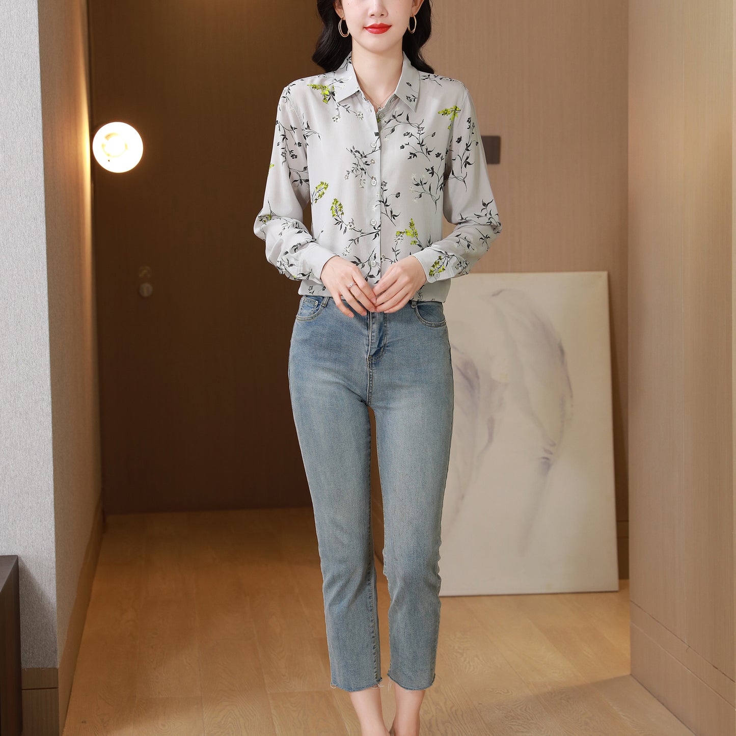 Women's Collared Floral Print Shirt Blouse Tops