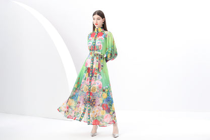 Women's Vintage Floral Print Split Flowy Maxi Dress