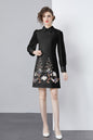 Vintage Women's Elegant Embroidered Hight Neck Mini Dress