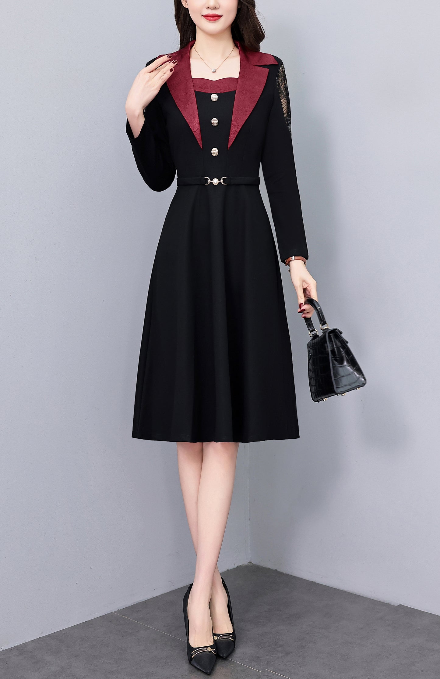 Women's Long Sleeve Pocket Work Office Suit Dress