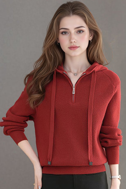 Women's Hoodie Sweaters Quarter Zip Knit Outfits