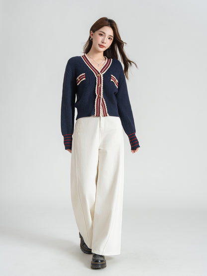 Women's Cardigan Sweater V-Neck Knit Preppy Knitwear