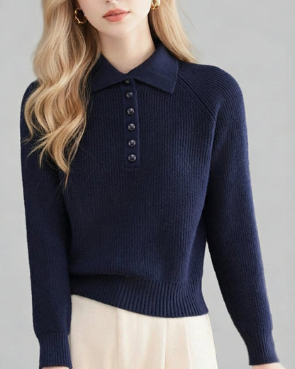 Women's Ribbed Knit Polo Top — Soft Button-Front Sweater