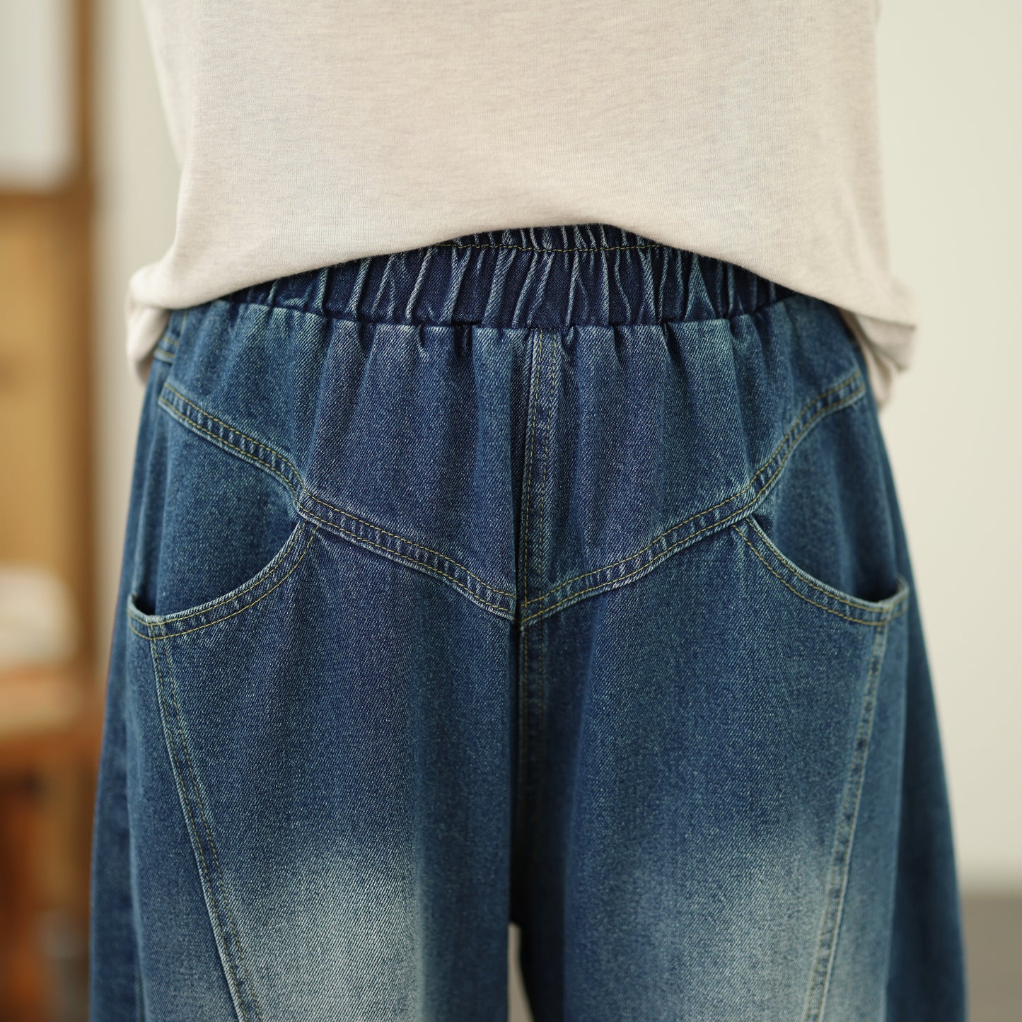 Women's Jeans Elastic Waist Baggy Wide Leg Pants