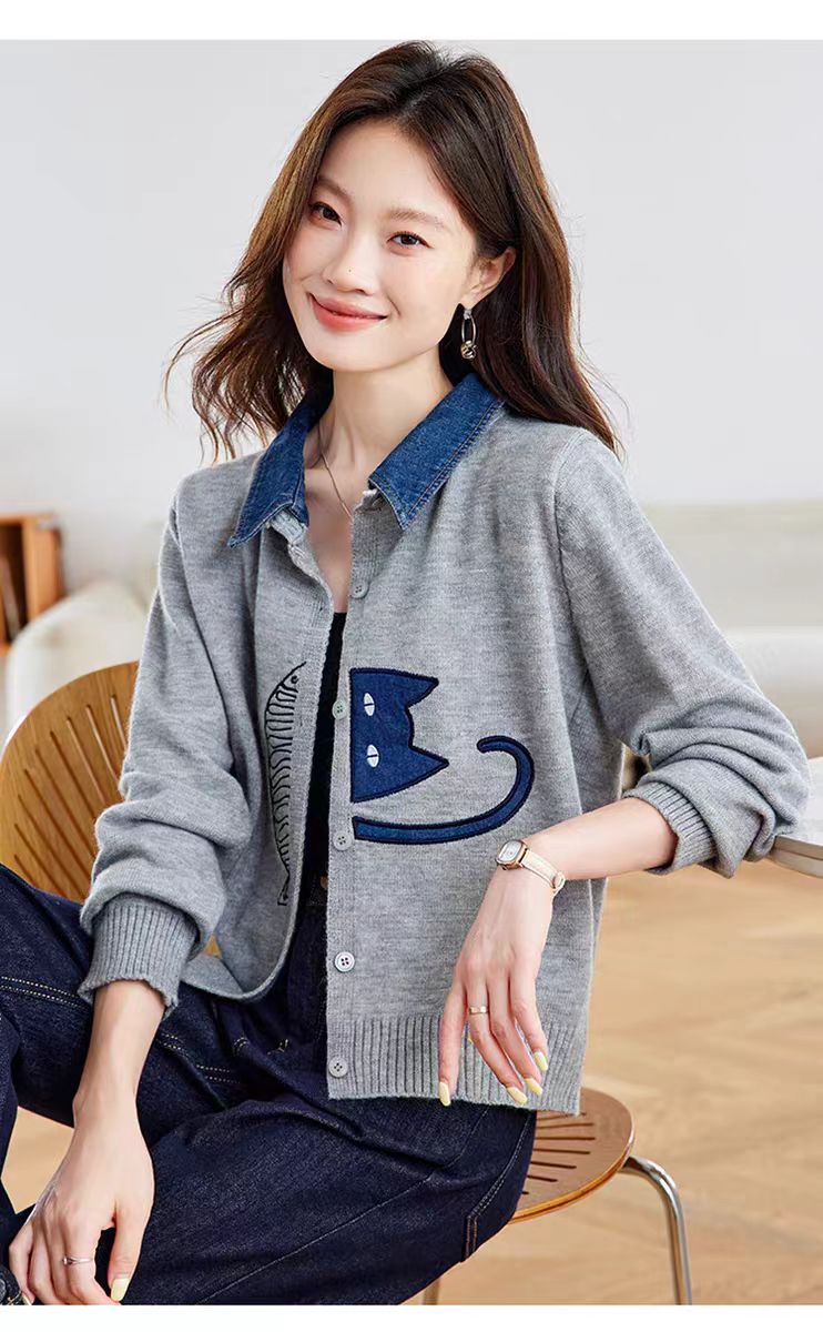 Women's Sweater Cardigan 2 in 1 Lapel Button Knit