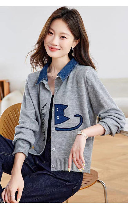 Women's Sweater Cardigan 2 in 1 Lapel Button Knit