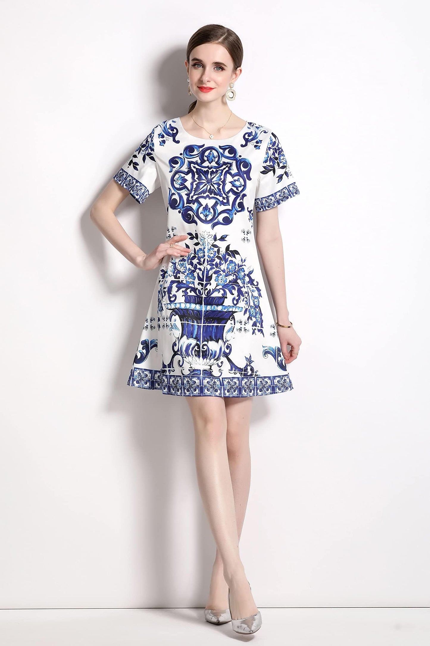 Women's Floral Print Short Sleeve Casual A-line Mini Dress