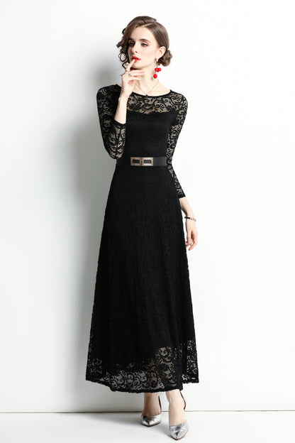SSY-Women's 3/4 Sleeve Lace Overlay Maxi Dress