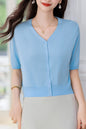 Women's Short Sleeve Ribbed Knit Cardigan Tops