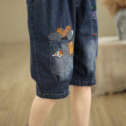 Women Denim Jeans Elastic Waist Harem Short Pants