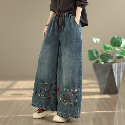 26-Women's Baggy Jeans Embroidery Wide Leg Denim