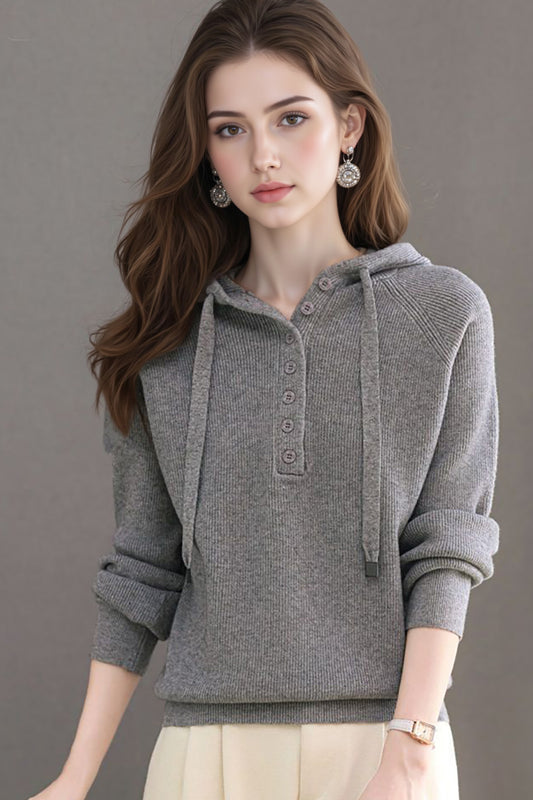 Women's Hoodie Sweater Drawstring Knit Sweatshirt