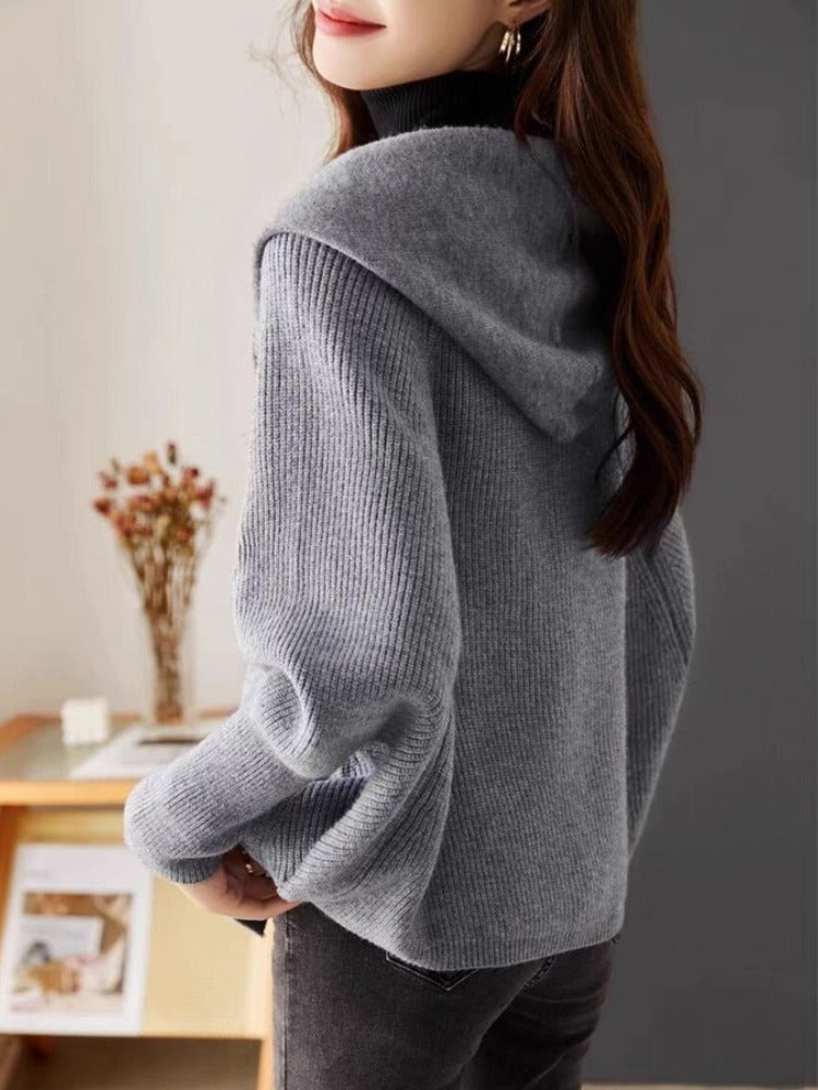 Women's Hooded Sweater Cardigan Button Knit Coats