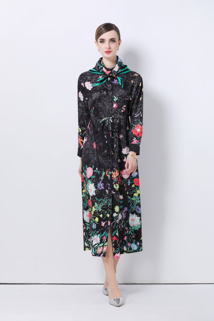 Women's Floral Print Flowy Button Split Maxi Dress