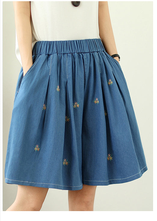 Women's High Waisted Baggy Jean Wide Leg Denim Shorts - LAI MENG FIVE CATS
