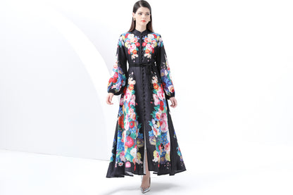 Women's Floral Print Ruffle Wrap Maxi Dress