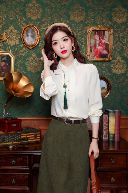 Women's Silk Satin Embroidery Jacquard Blouses - LAI MENG FIVE CATS