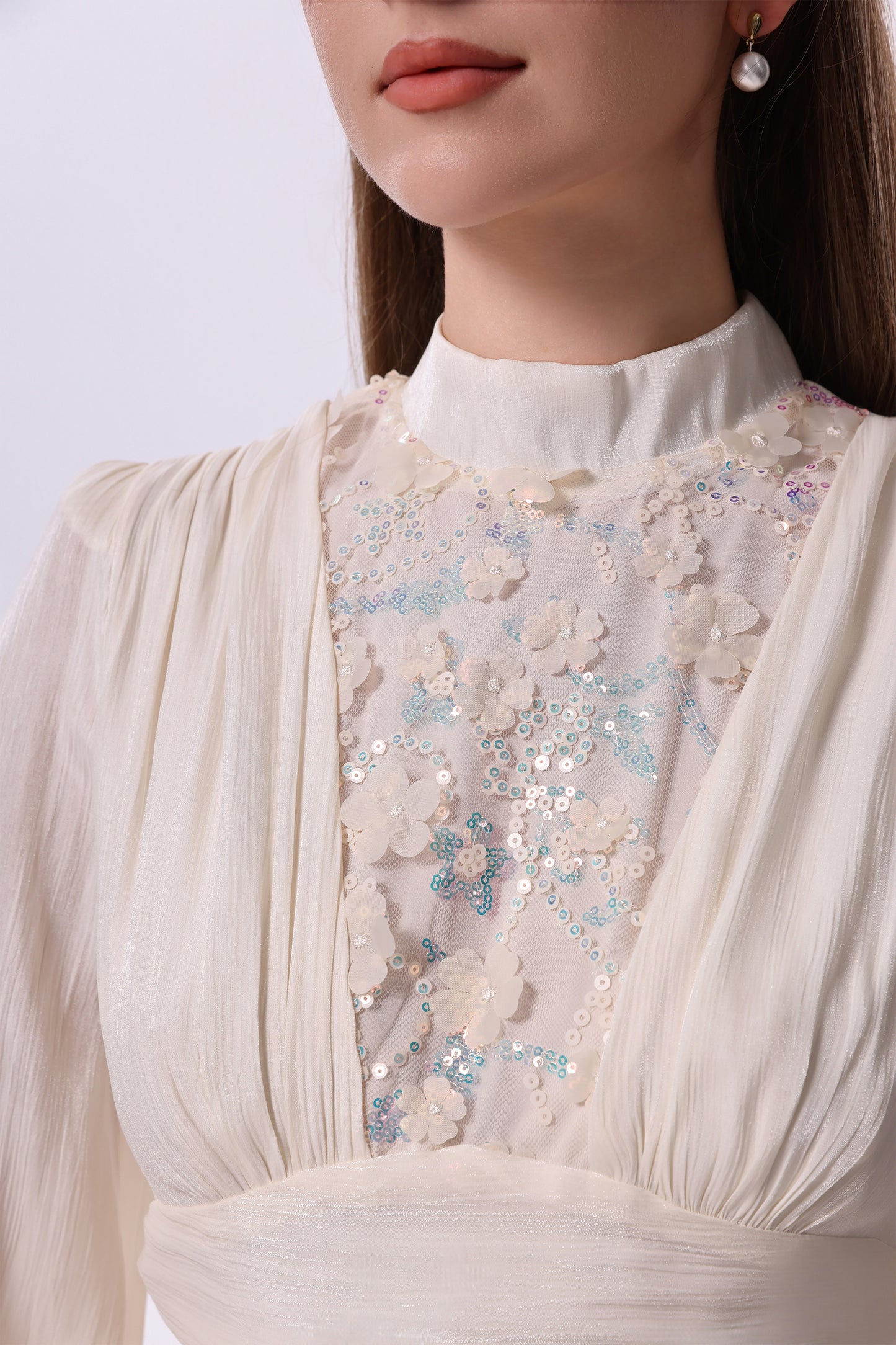 Elegant Sequin Embroidered 3D Floral Maxi Evening Dress