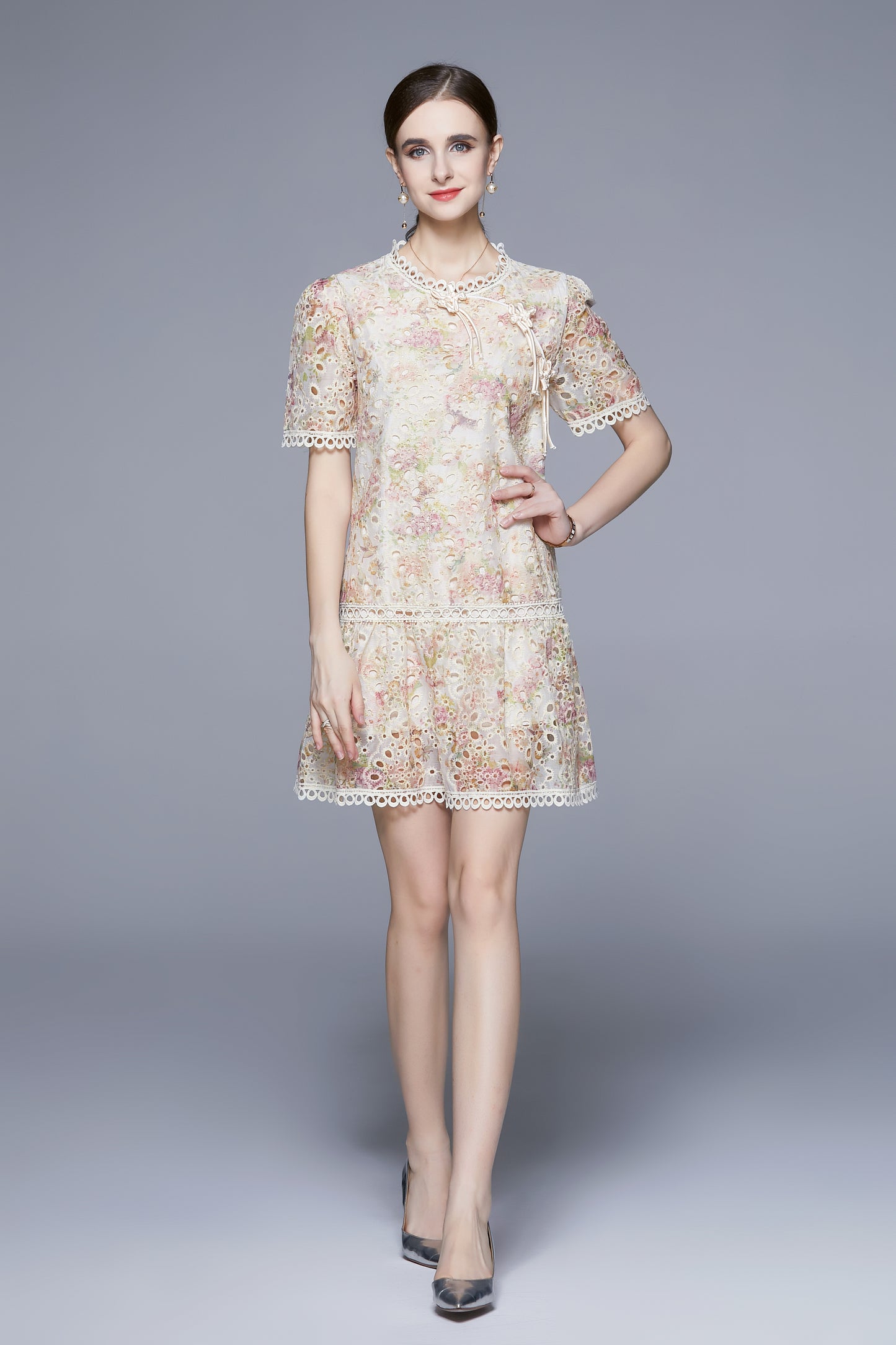 SSY-Women's Short Sleeve Hollowed Out Mini Dress