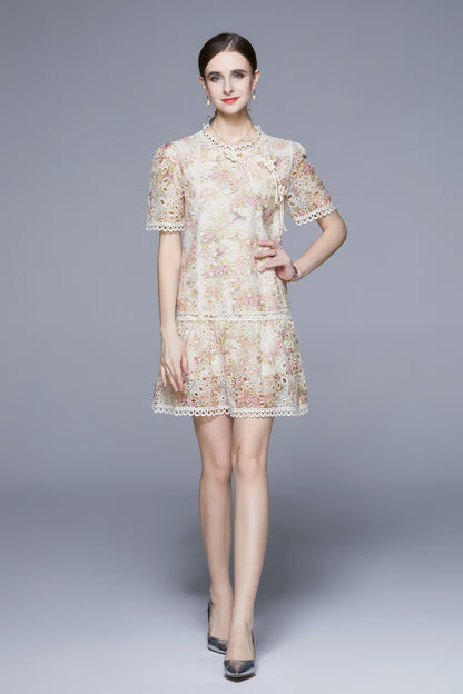 SSY-Women's Short Sleeve Hollowed Out Mini Dress