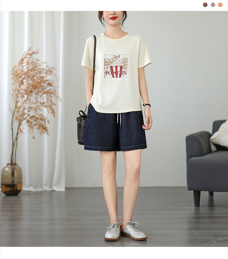 Women's Baggy Pull On Jeans Ripped Denim Shorts - LAI MENG FIVE CATS