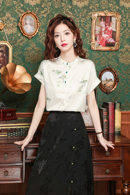 Women's Chinese Style Silk Satin Jacquard Blouse