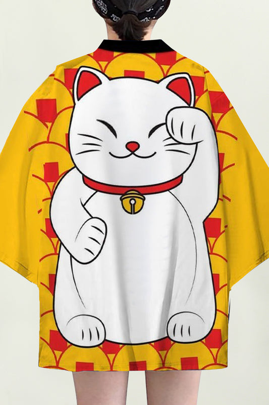 Women's Lucky Cat Cardigan Kimono Cover up Tops