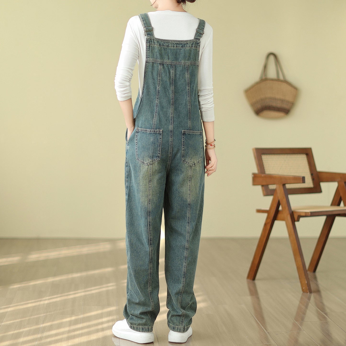 Stretchy Loose Bib Overalls with Pockets