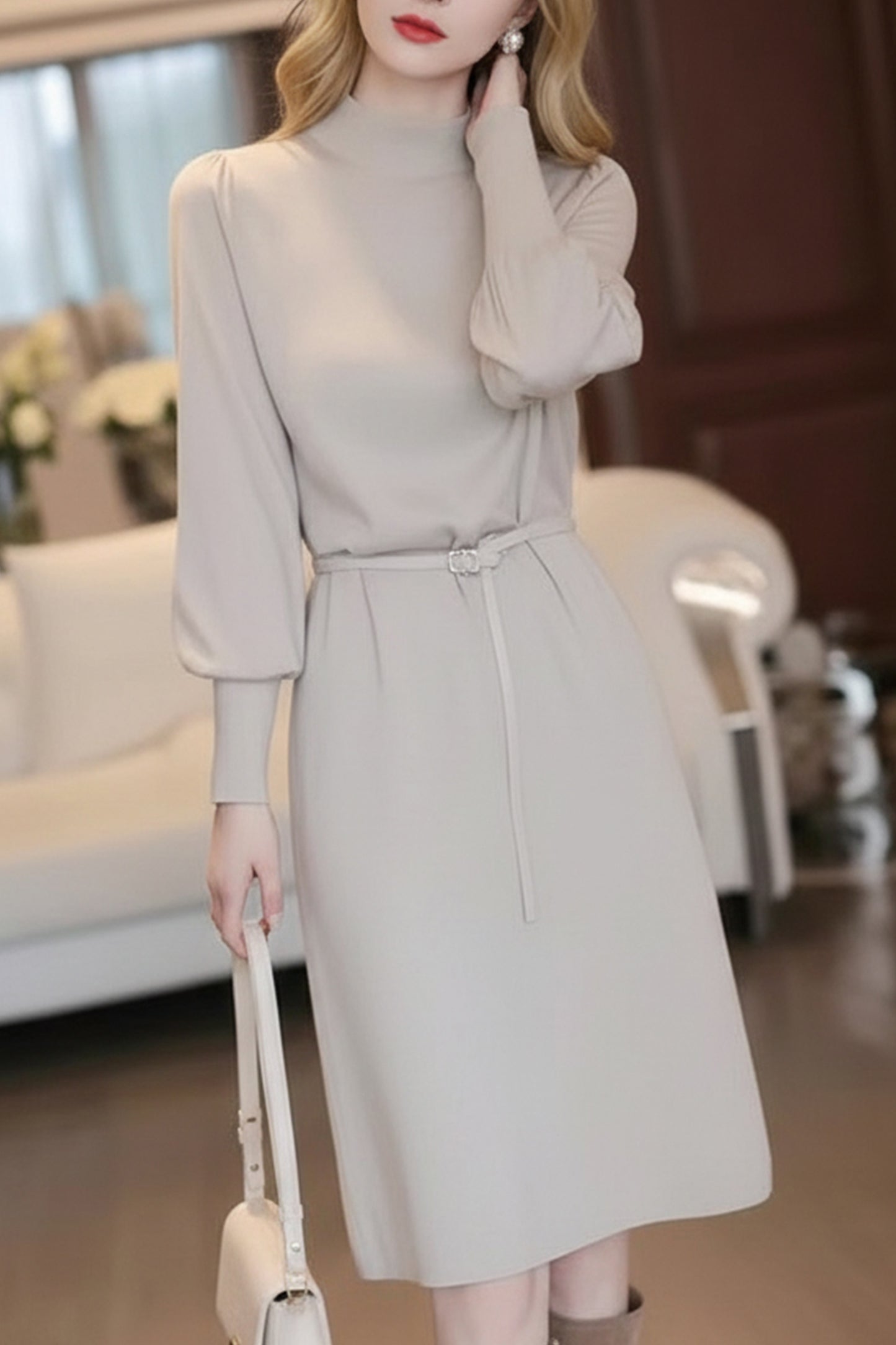 Women's Turtleneck Knit Sweater Midi Dress - LAI MENG FIVE CATS