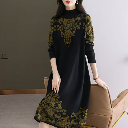 Women's Long Sleeve Stretch Sweater Midi Dress