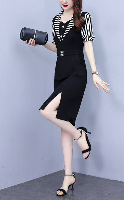 Women's Short Sleeve Pocket Work Office Suit Dress - LAI MENG FIVE CATS