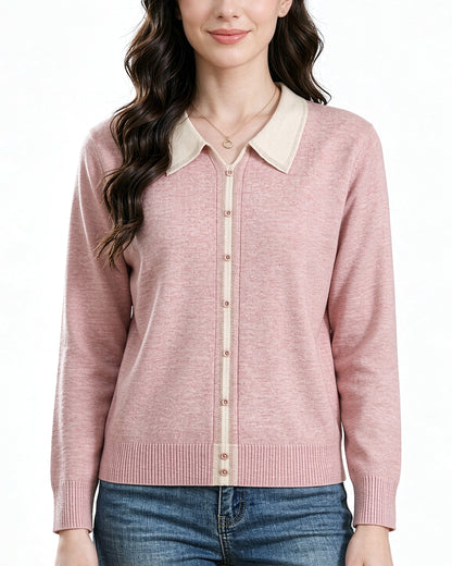 Chic Contrast Collar Knit Sweater Long Sleeve Pullover Top