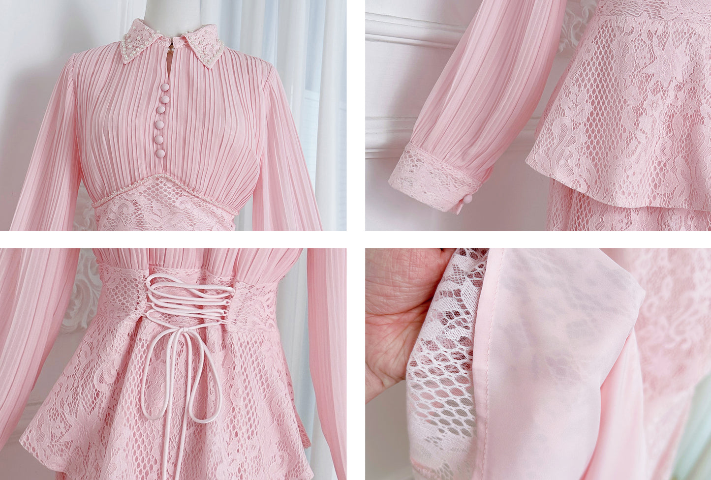 Lace Pearl Top Fishtail Skirt Two-Piece Lace Maxi Set - LAI MENG FIVE CATS