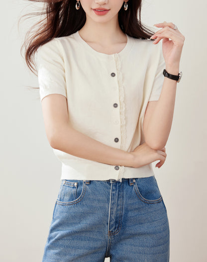 Women's Short Sleeve Lace Cardigan Tops