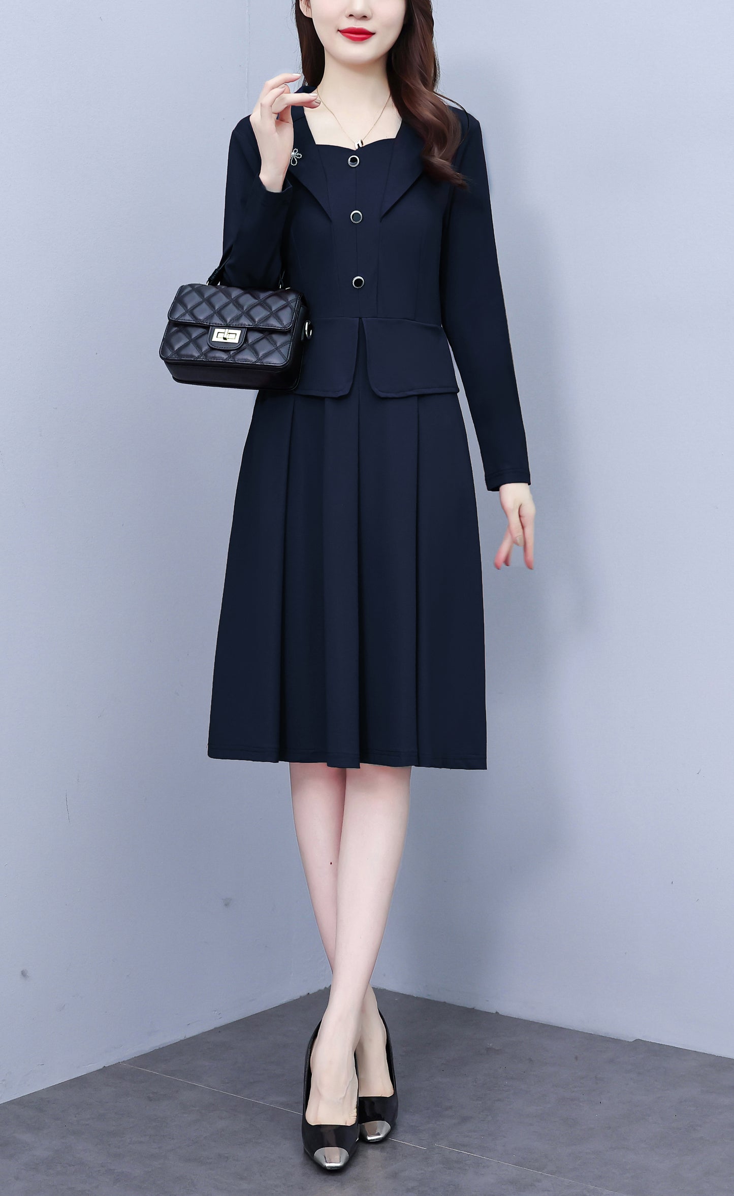 Women's Long Sleeve A-Line Work Office Suit Dress