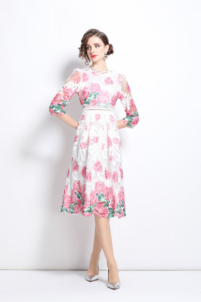 Women's Floral Lace Cocktail Party Swing Midi Dress