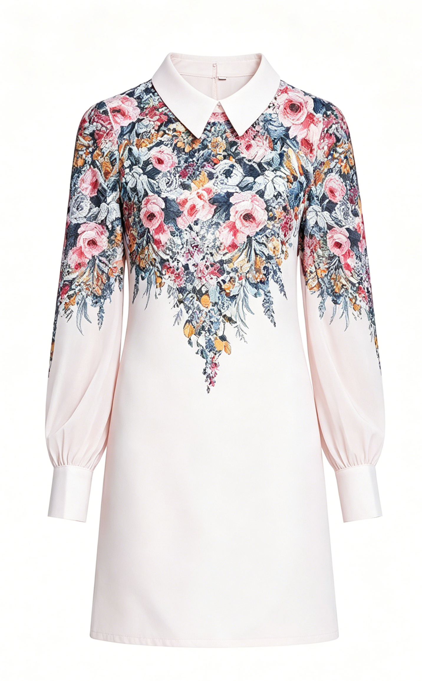 White Floral Mini Dress with Chiffon Sleeves - LAI MENG FIVE CATS
